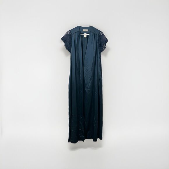 Vintage Christian Dior Lingerie Robe Satin Blue Green Lace Cap  Medium Read - Picture 1 of 8
